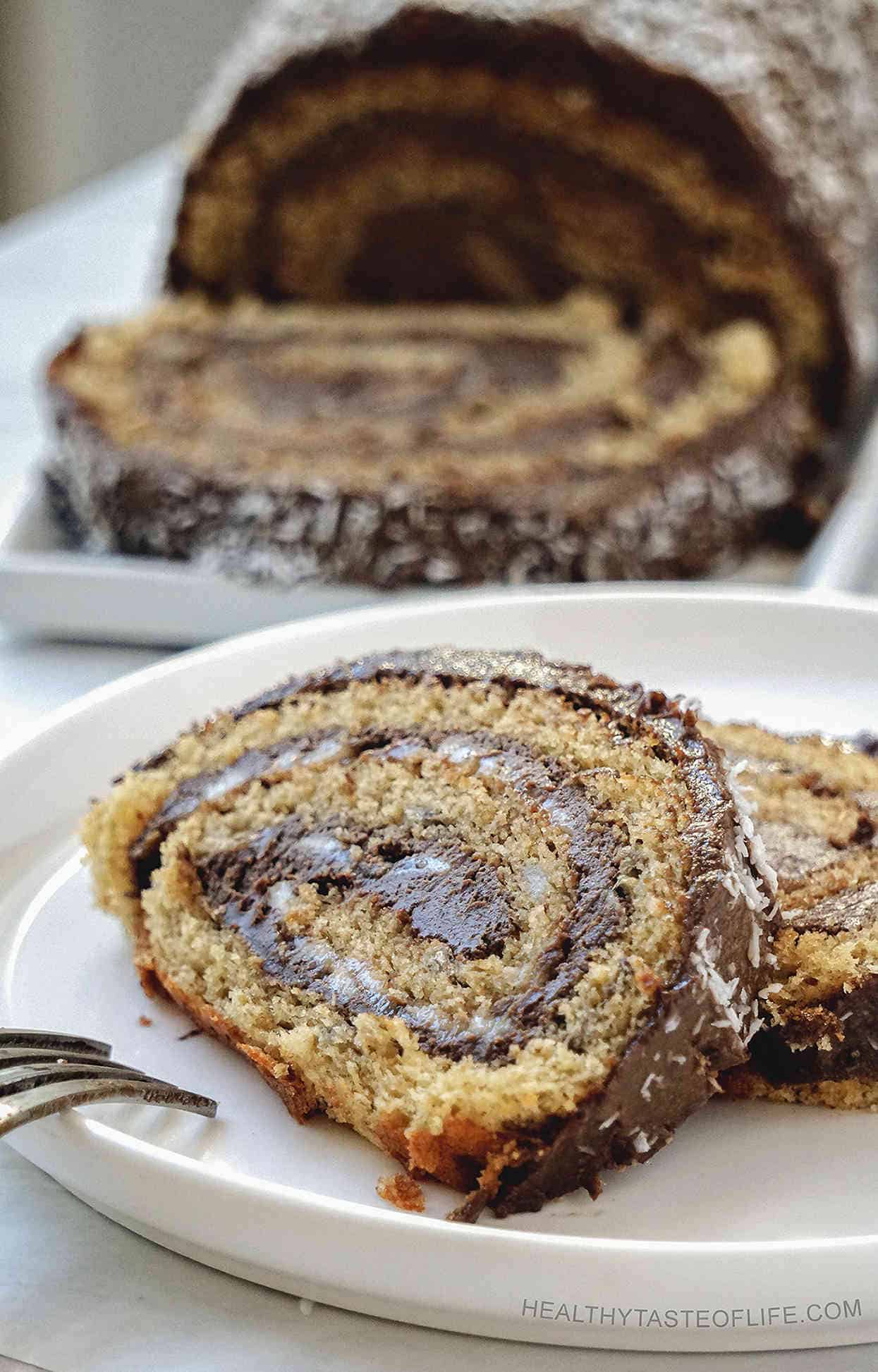 Paleo Swiss Roll Cake With Carob Frosting (Gluten & Dairy Free)