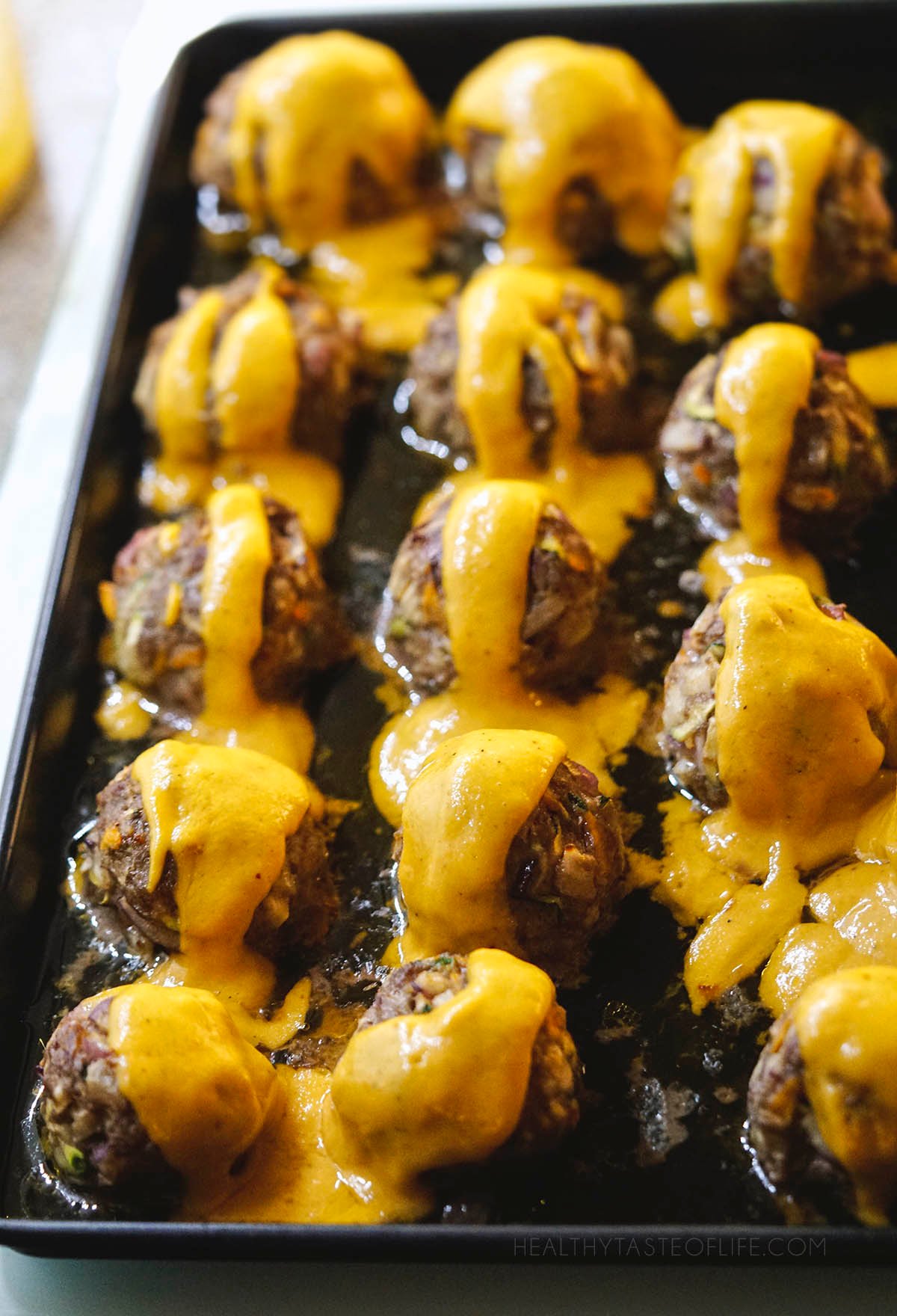 Light Beef Meatballs + Mango Sauce (Healthy, GF, DF)