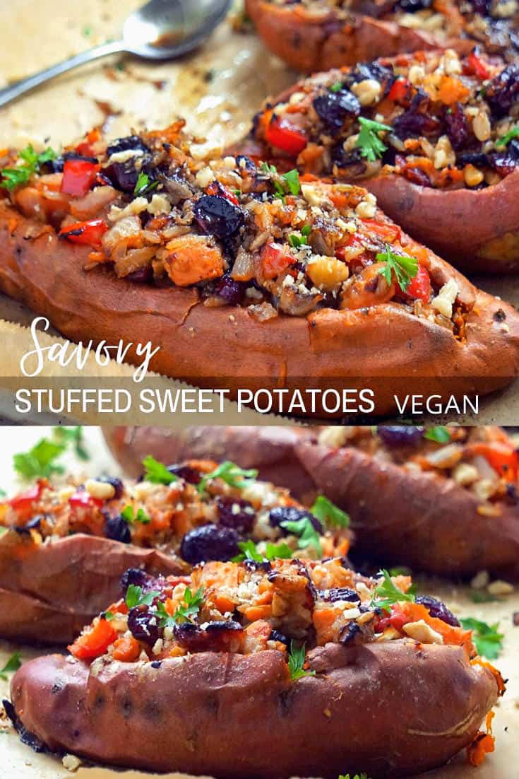 Baked Sweet Potatoes Stuffed With Savory Filling (Vegan)