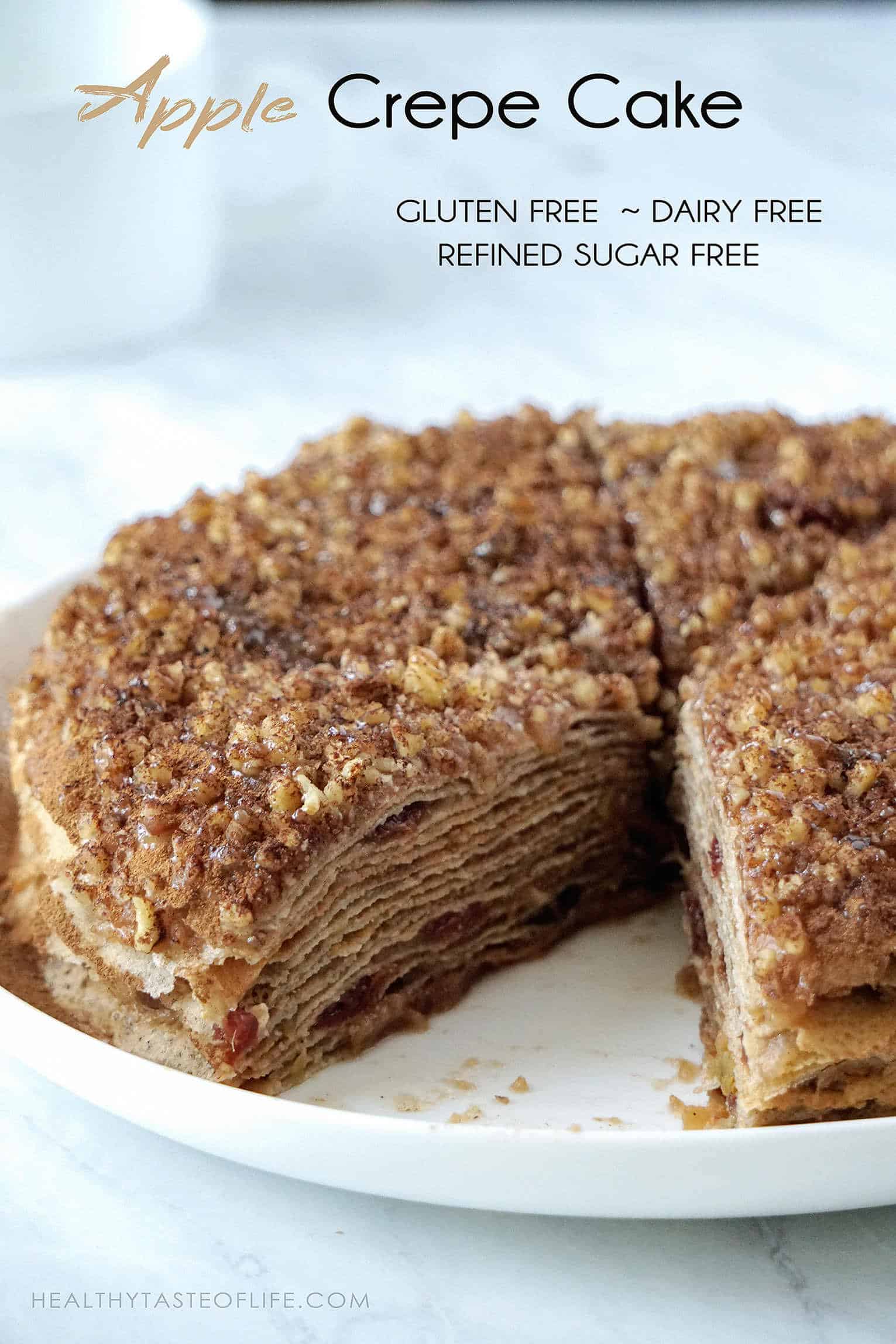 Apple Crepe Cake With Caramel Sauce