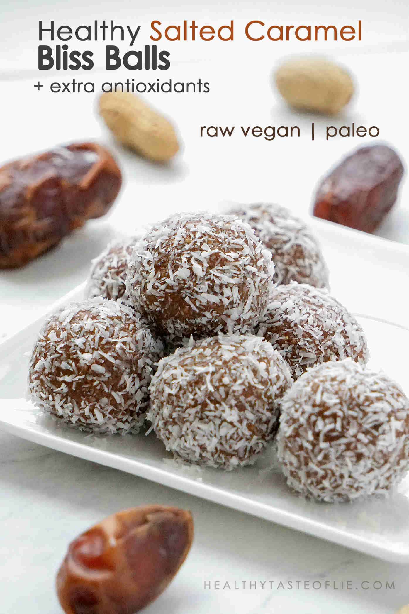 Salted Caramel Bliss Balls With Peanut Butter (Vegan)